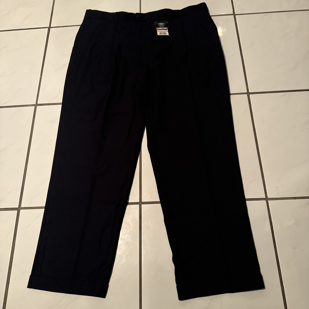 NWT Kirkland Super 120 100% Wool Pants Mens 38x34 Black Cuffed Made In Italy